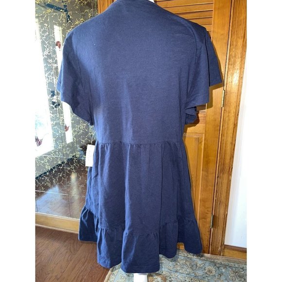 Keep in Touch Womens V Neck Embroidered Ruffled Blouse Top Navy Blue - Size M - Picture 8 of 10